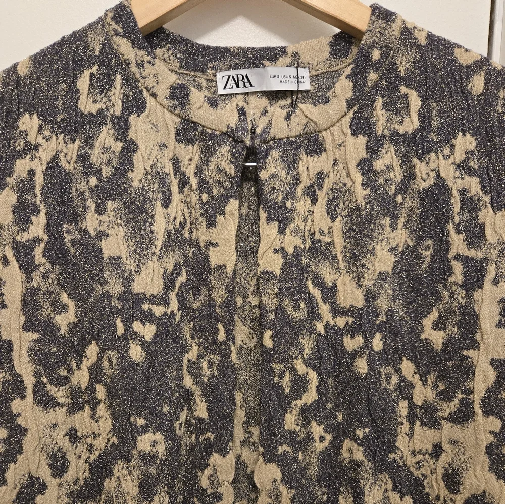 Zara Limited Edition Jaquard Knit Duster Coat Size Small Gold/ Grey,Blue - Picture 8 of 14